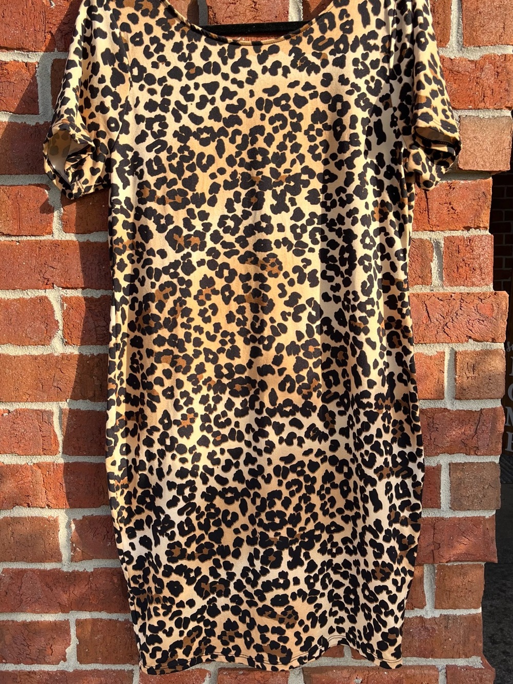 Fashion Nova Leopard Knit Ruched Bodycon Scoop Neck Short Sleeve Dress 1X